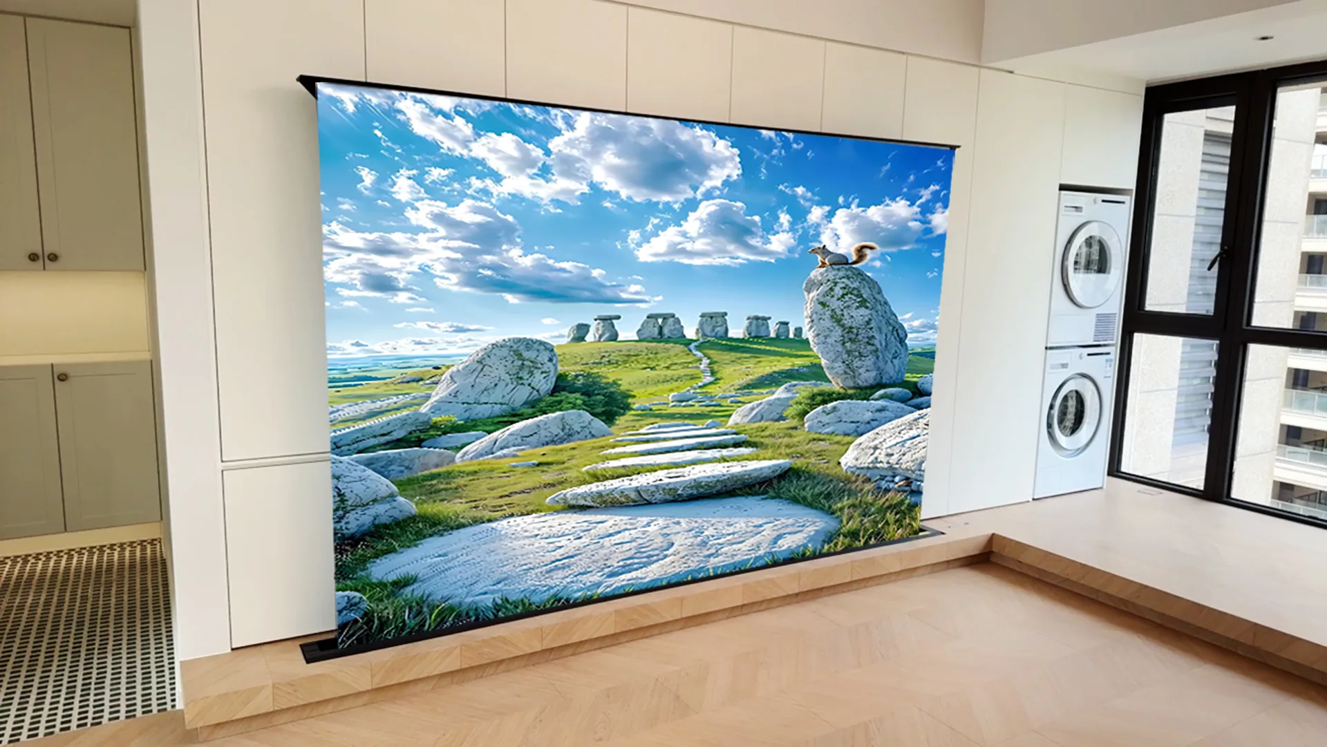 motorized floor rising screen